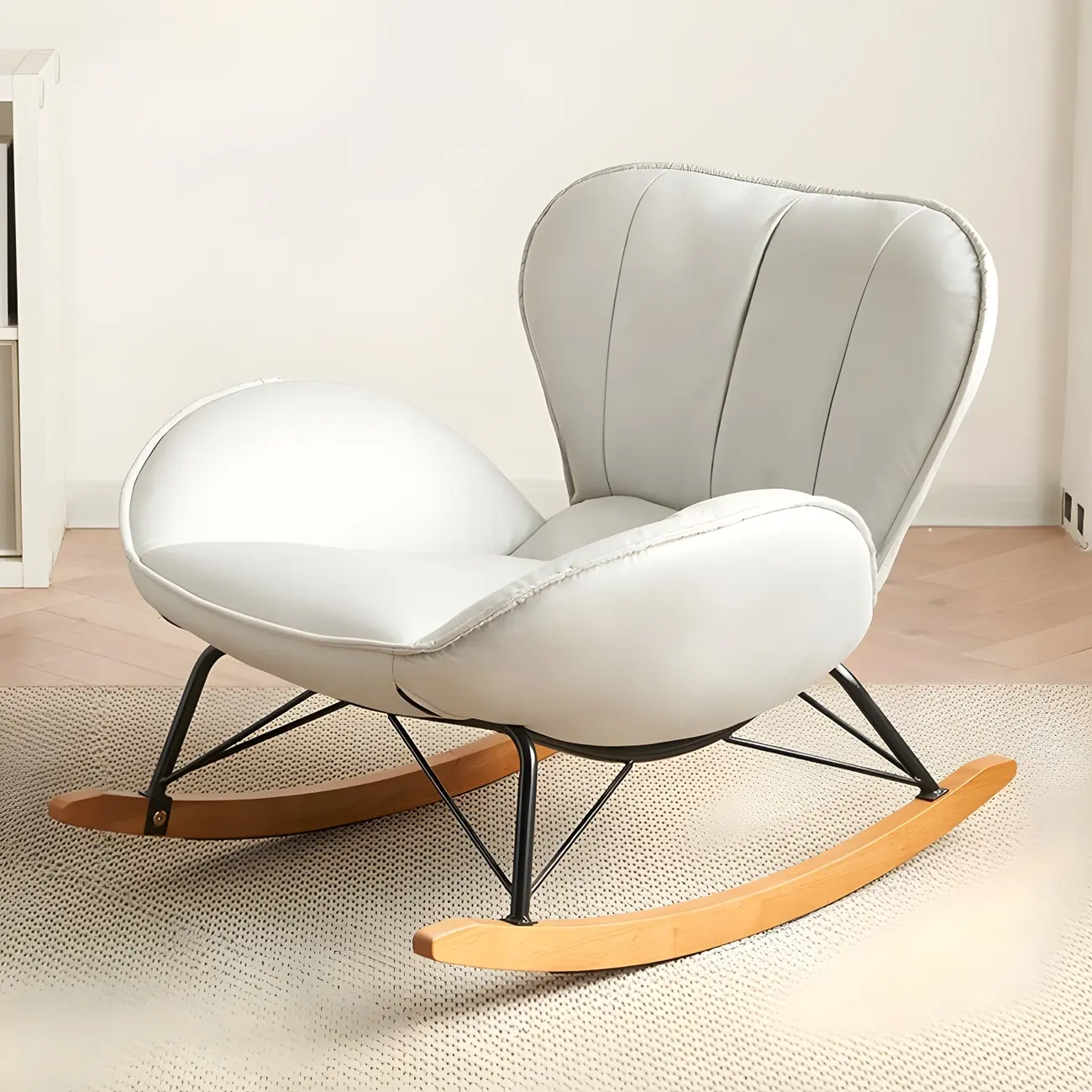 Wingback Faux Leather Rocking Chair with Ottoman for Indoor Image - 3 | homeyfad