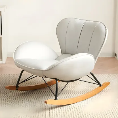Wingback Faux Leather Rocking Chair with Ottoman for Indoor Image - 3