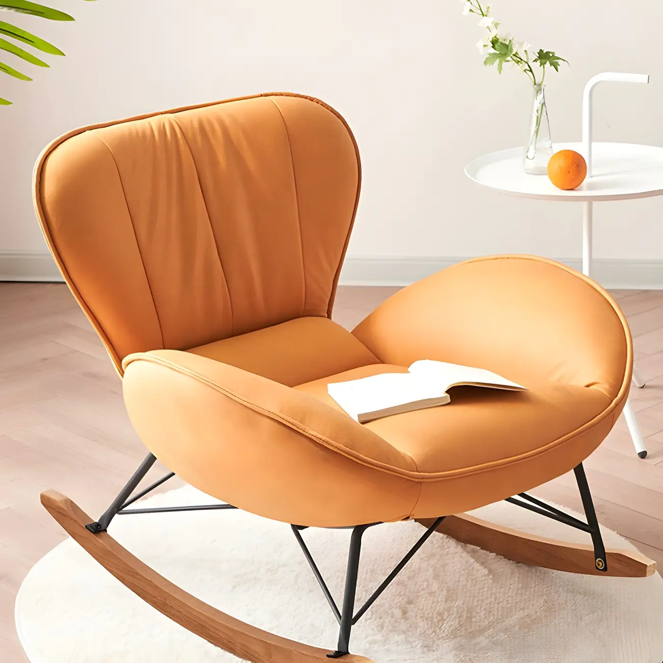 Wingback Faux Leather Rocking Chair with Ottoman for Indoor Image - 4 | homeyfad