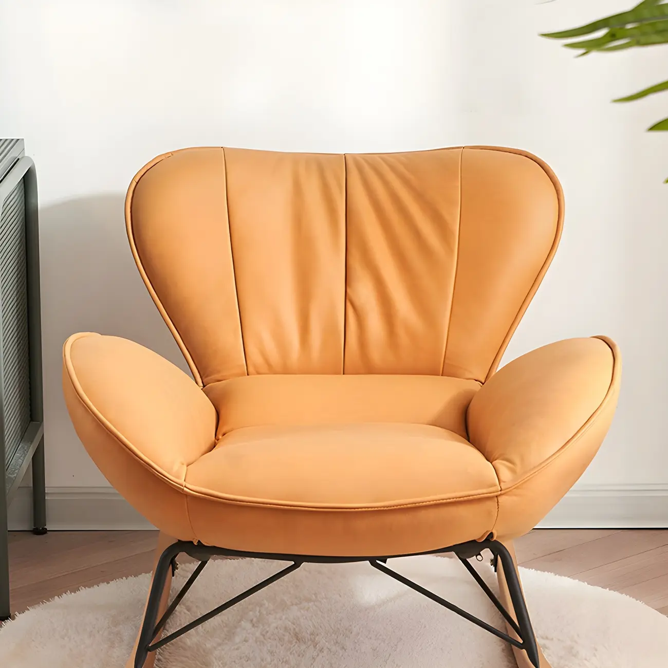 Wingback Faux Leather Rocking Chair with Ottoman for Indoor Image - 5 | homeyfad