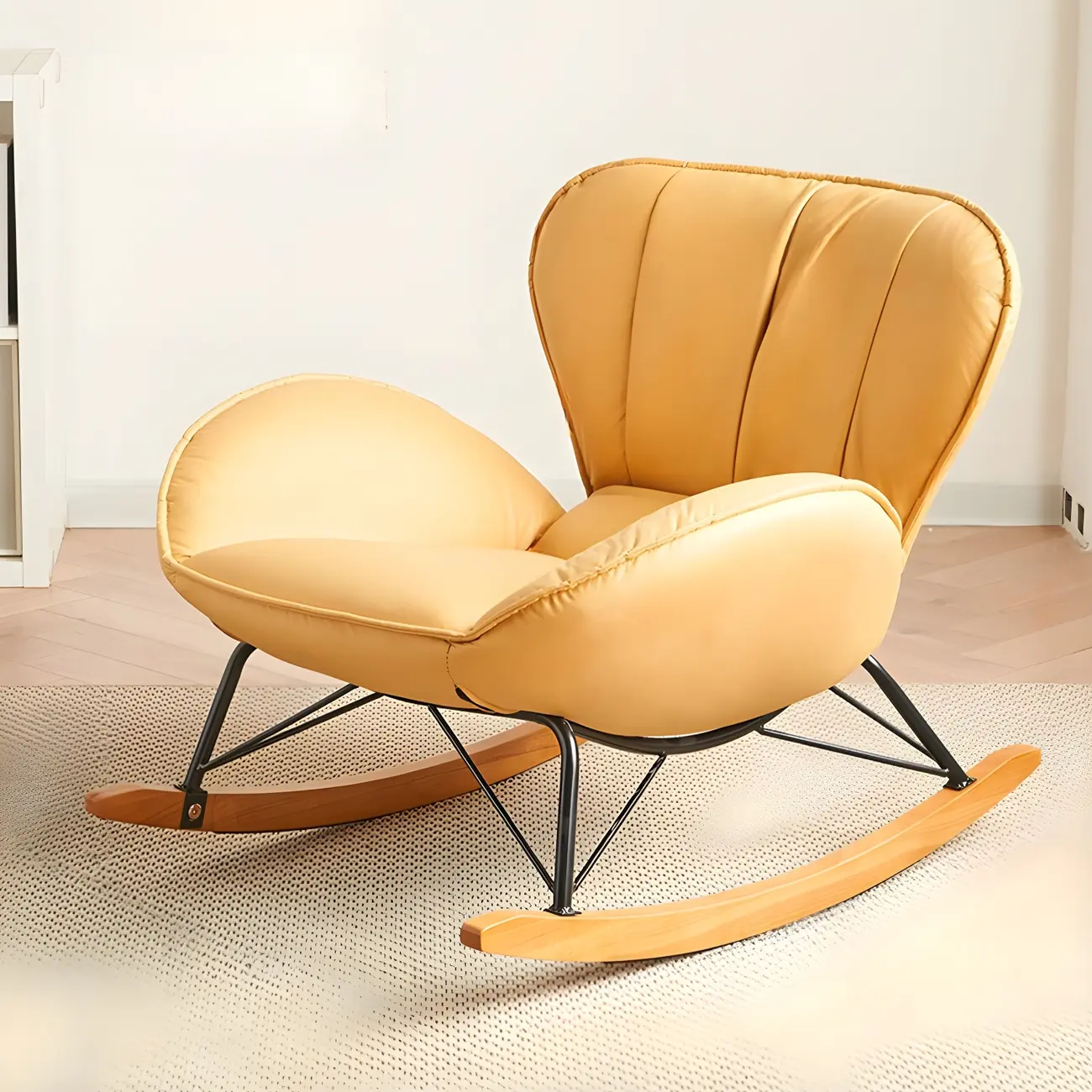 Wingback Faux Leather Rocking Chair with Ottoman for Indoor Image - 6 | homeyfad