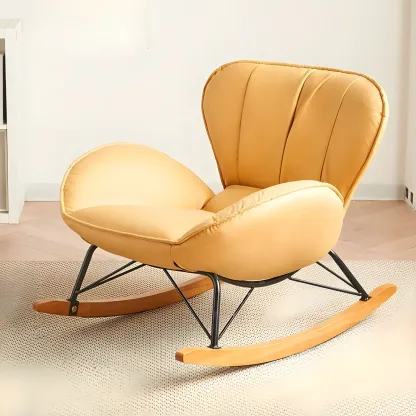 Wingback Faux Leather Rocking Chair with Ottoman for Indoor Image - 6