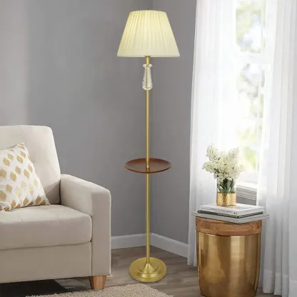 Modern White Floor Lamp with Shelf and Crystal for Living Room Image - 8