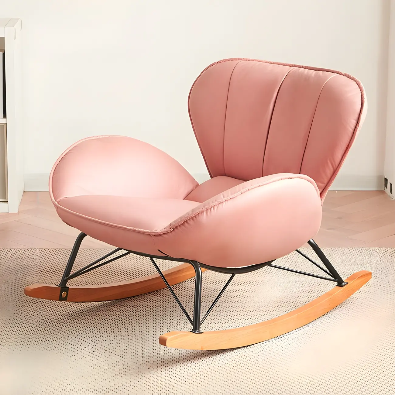 Wingback Faux Leather Rocking Chair with Ottoman for Indoor Image - 7 | homeyfad