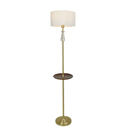 Modern White Floor Lamp with Shelf and Crystal for Living Room Image - 11