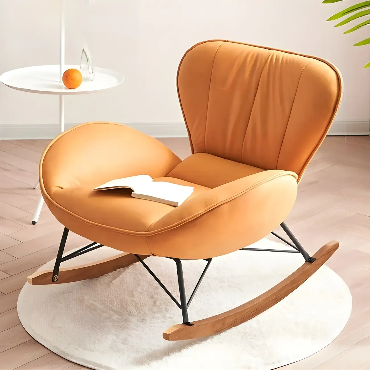 Wingback Faux Leather Rocking Chair with Ottoman for Indoor - HomeyFad