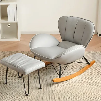 Wingback Faux Leather Rocking Chair with Ottoman for Indoor Image - 11