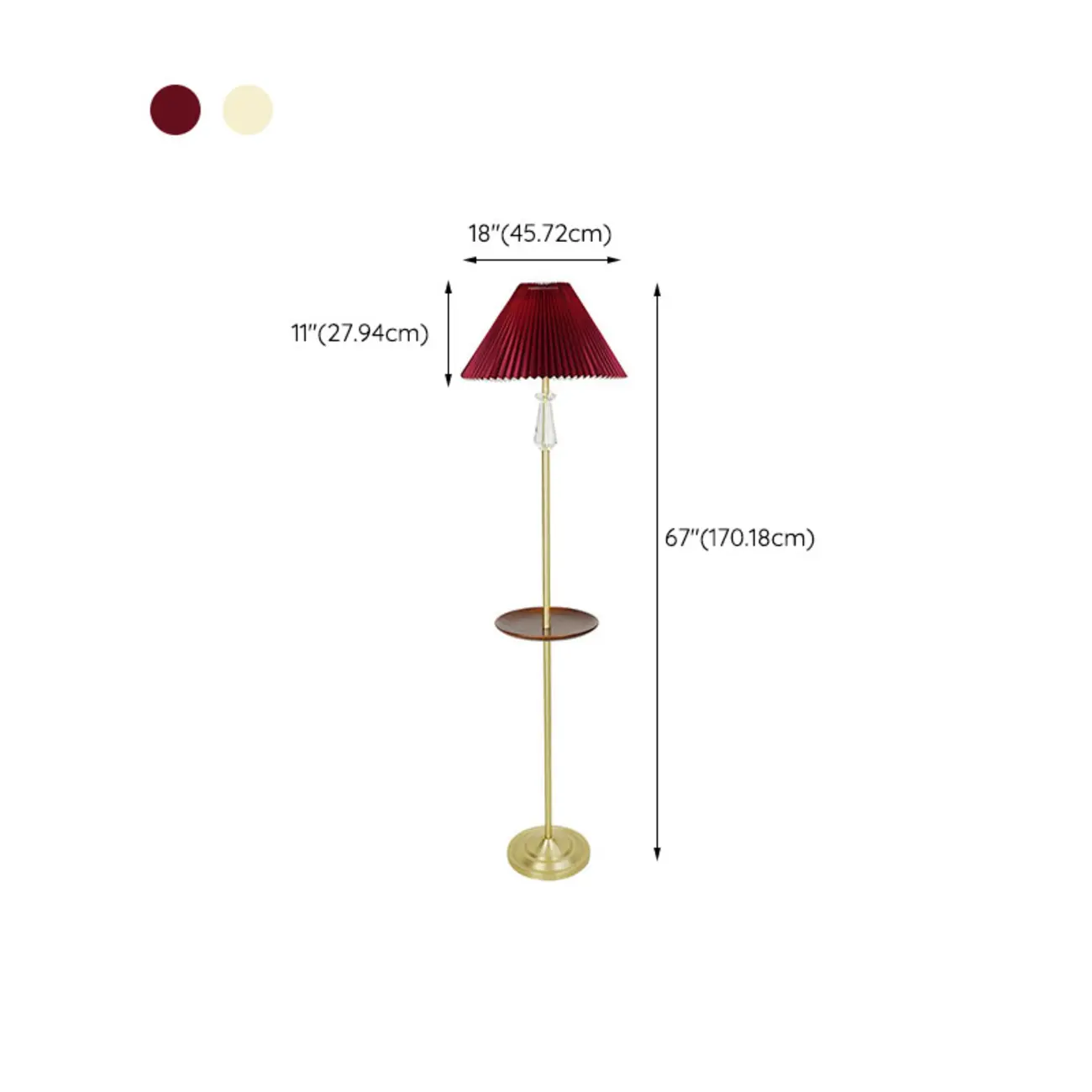 Modern Standing White Fabric Pleated Floor Lamp with Shelf #size