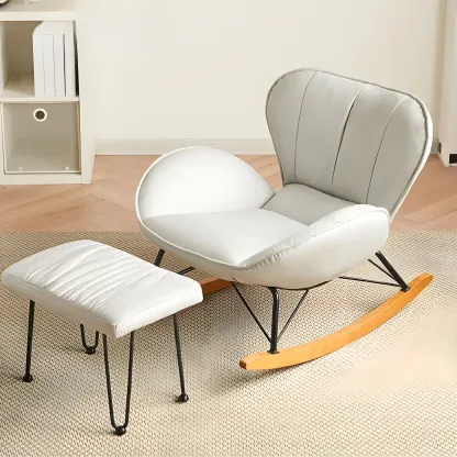 Wingback Faux Leather Rocking Chair with Ottoman for Indoor Image - 14