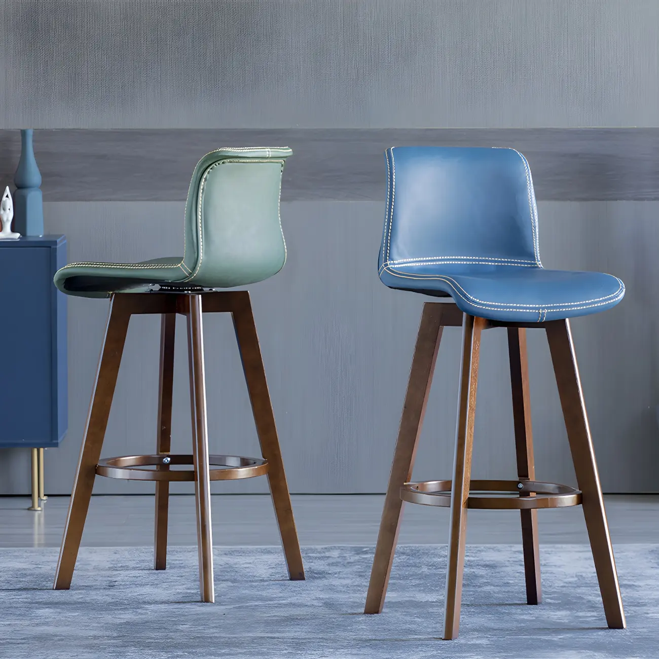 Modern Wooden Bar Stools with Cushioned Backrest for Kitchen Image - 1 | homeyfad