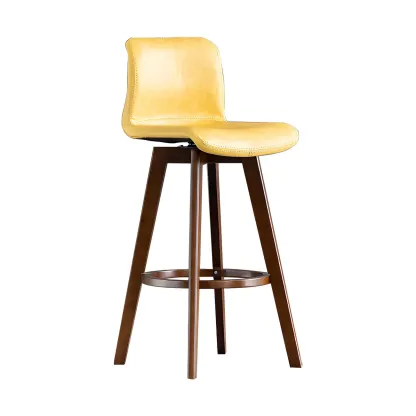 Modern Wooden Bar Stools with Cushioned Backrest for Kitchen Image - 2