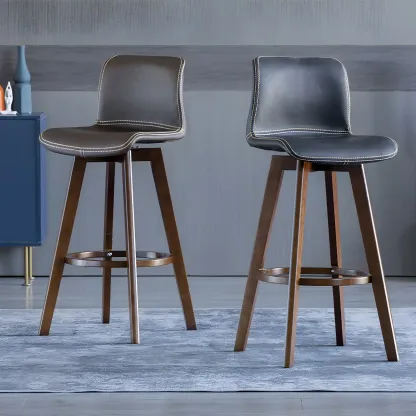 Modern Wooden Bar Stools with Cushioned Backrest for Kitchen Image - 6