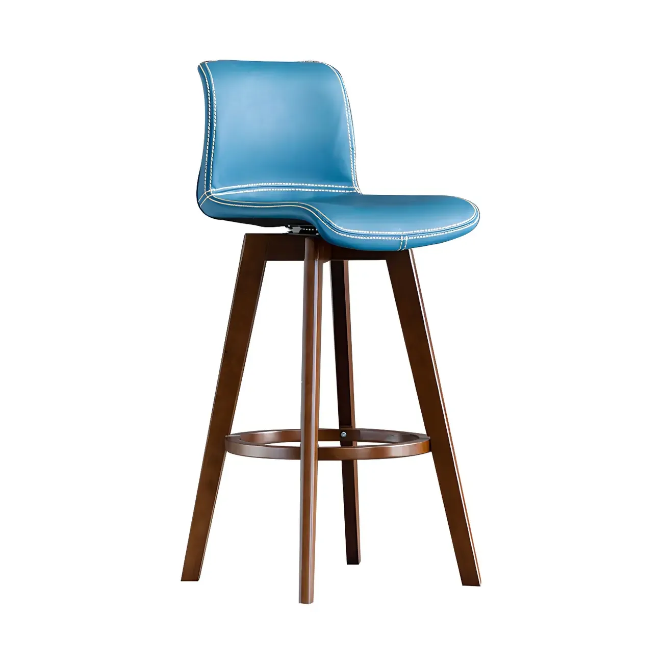 Modern Wooden Bar Stools with Cushioned Backrest for Kitchen Image - 7
