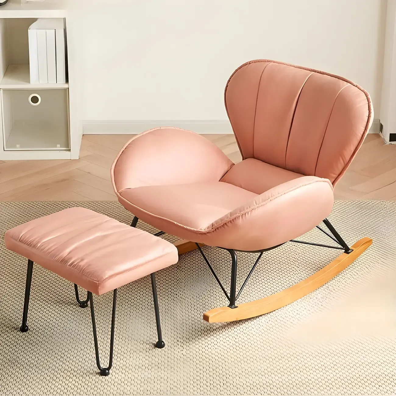 Wingback Faux Leather Rocking Chair with Ottoman for Indoor Image - 16