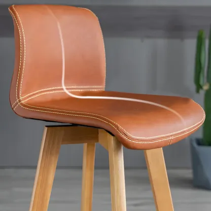 Mid-Century Distressed Leather Swivel Bar Stool with Back Image - 6