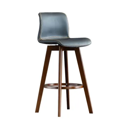 Modern Wooden Bar Stools with Cushioned Backrest for Kitchen Image - 16