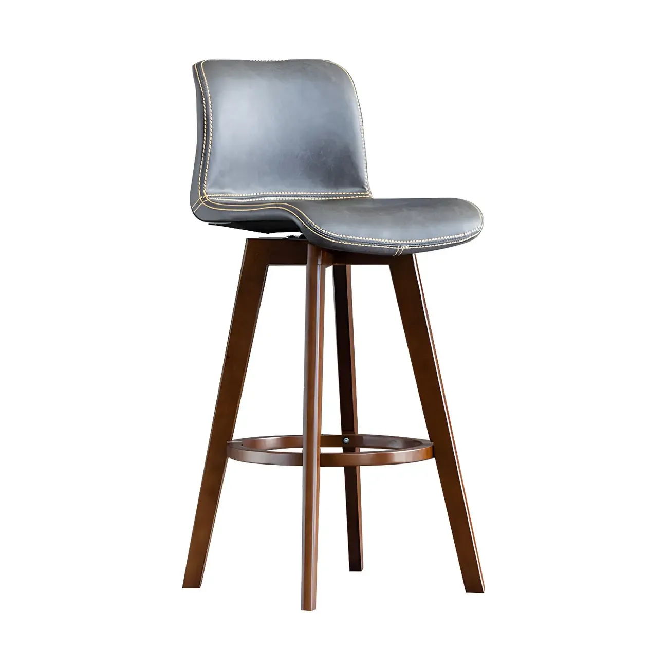 Modern Wooden Bar Stools with Cushioned Backrest for Kitchen Image - 17