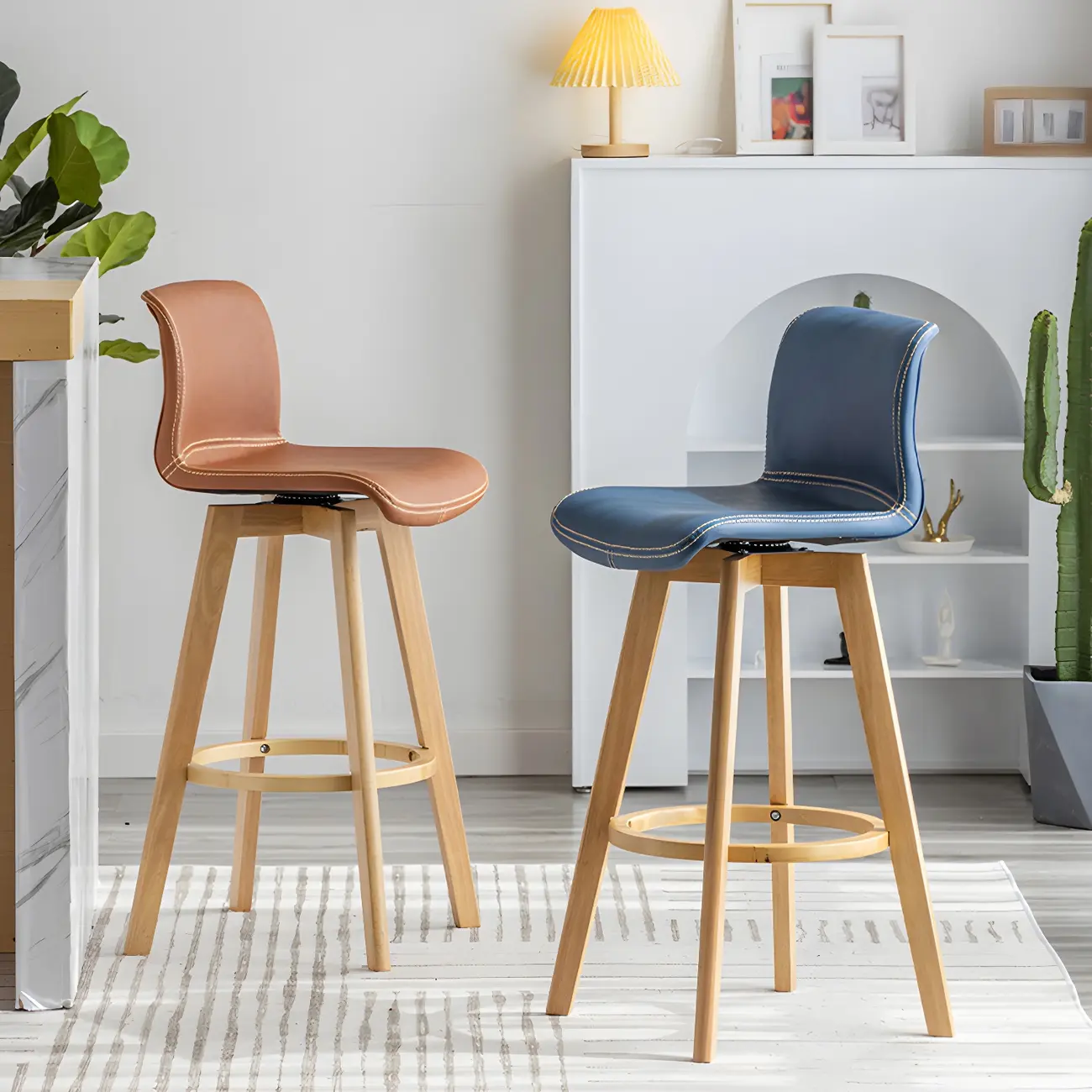 Modern Wooden Bar Stools with Cushioned Backrest for Kitchen Image - 20 | homeyfad