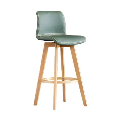 Modern Wooden Bar Stools with Cushioned Backrest for Kitchen Image - 23