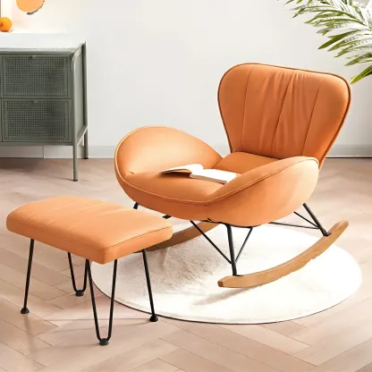 Wingback Faux Leather Rocking Chair with Ottoman for Indoor Image - 17
