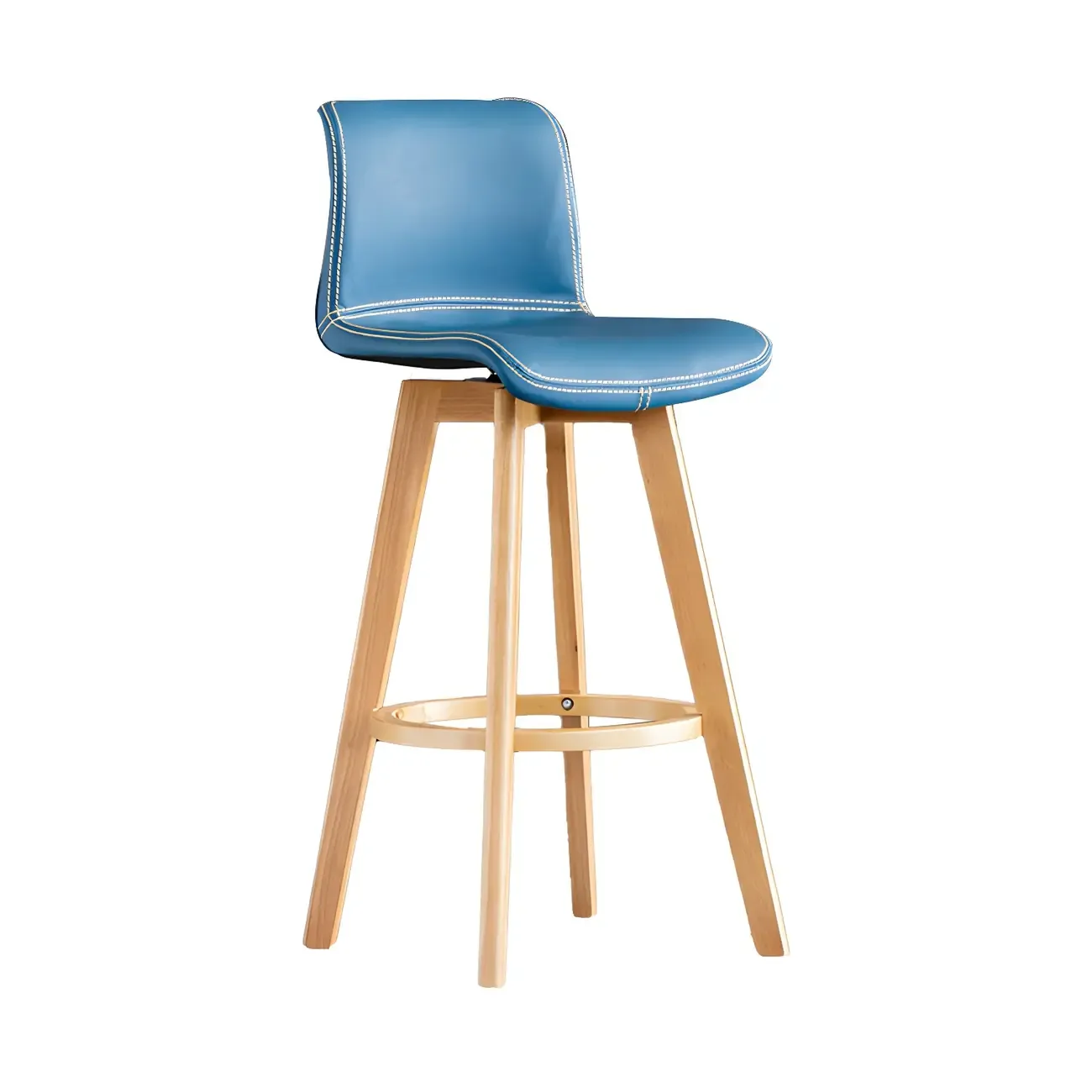 Modern Wooden Bar Stools with Cushioned Backrest for Kitchen Image - 24