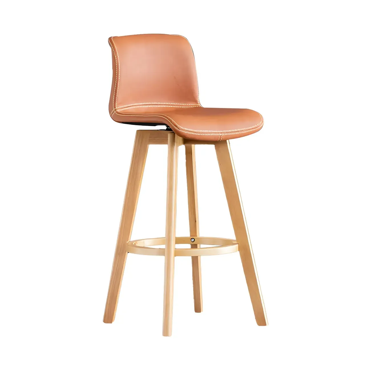 Mid-Century Distressed Leather Swivel Bar Stool with Back Image - 26