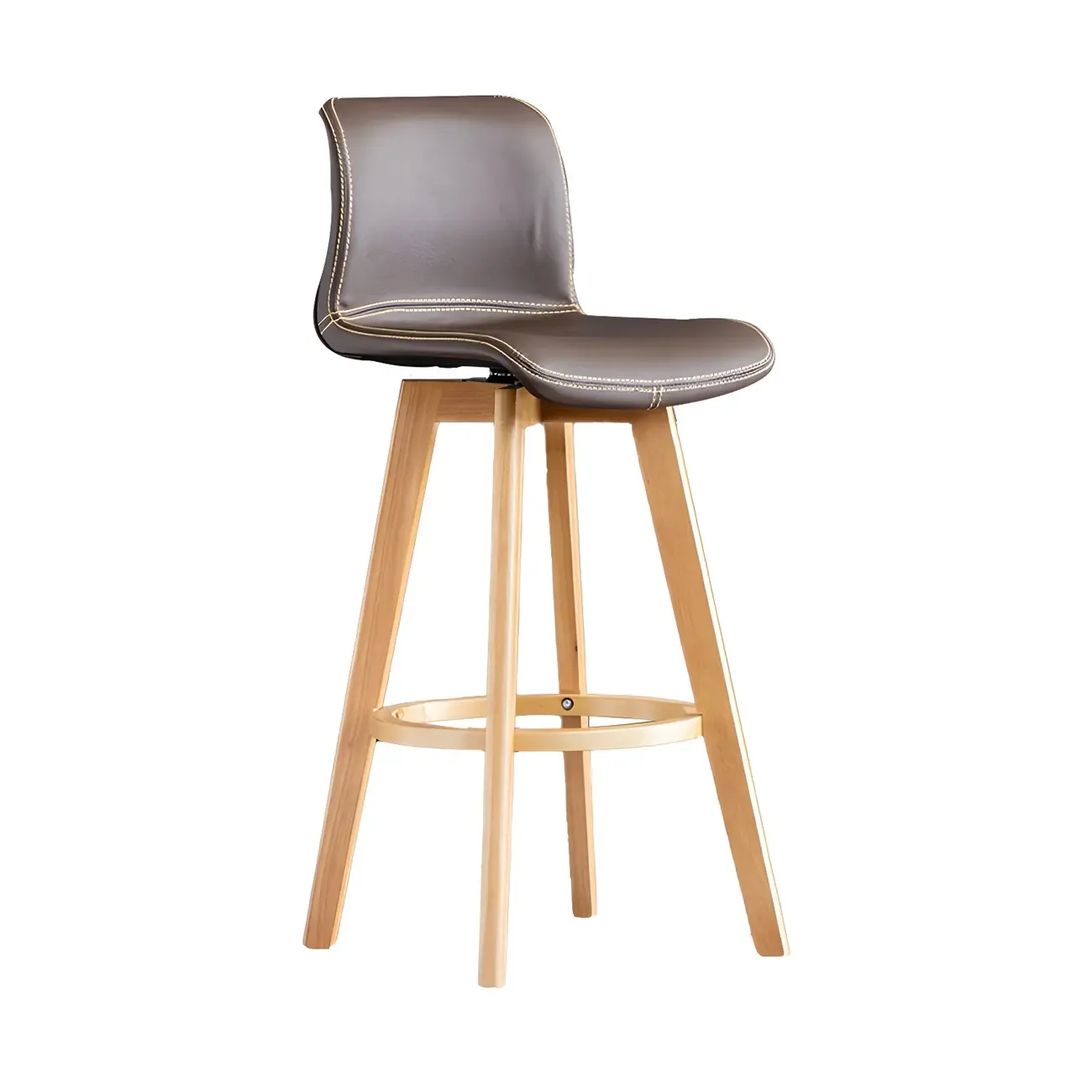 Modern Wooden Bar Stools with Cushioned Backrest for Kitchen Image - 26