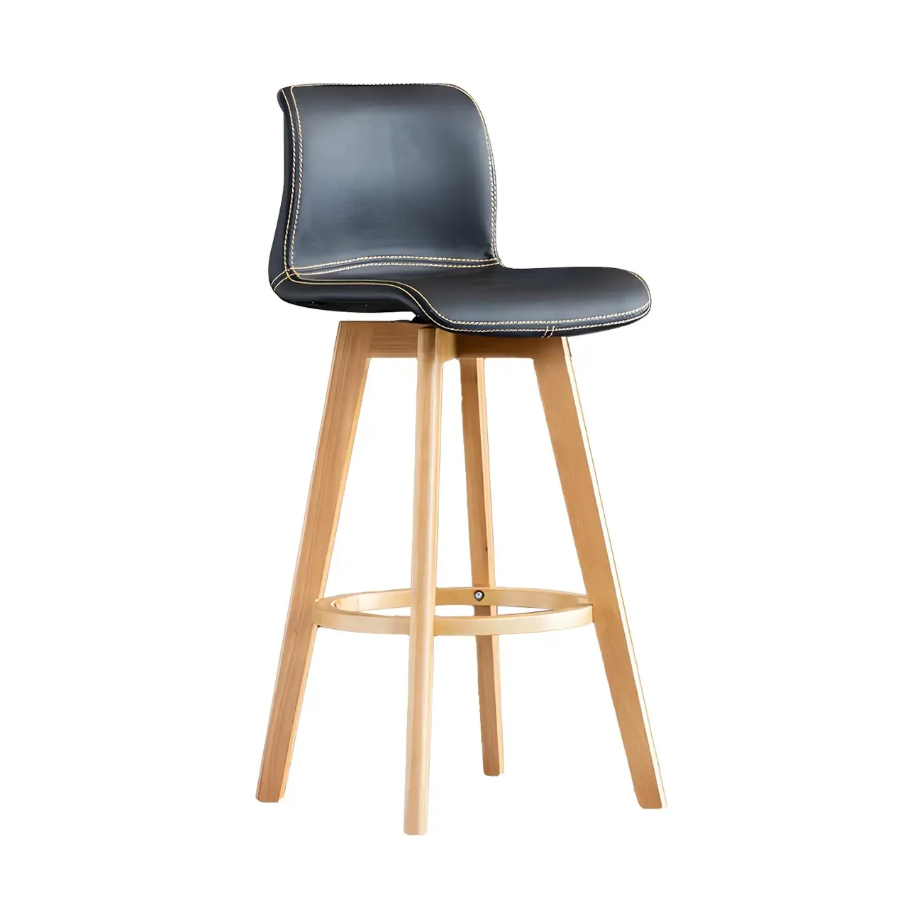 Modern Wooden Bar Stools with Cushioned Backrest for Kitchen Image - 28