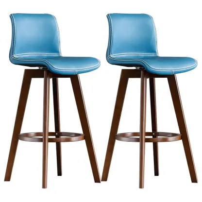 Modern Wooden Bar Stools with Cushioned Backrest for Kitchen Image - 34