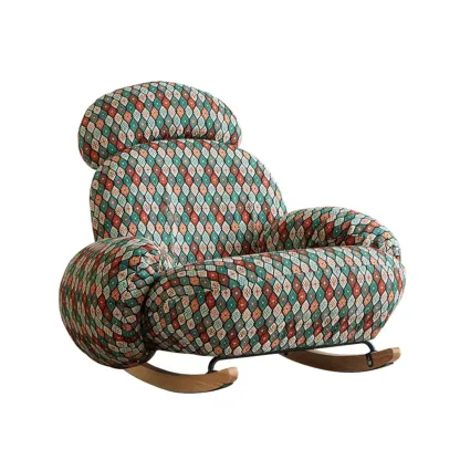 Upholstered Round Arm Rocking Chair with Optional Ottoman Image - 2