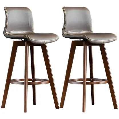 Modern Wooden Bar Stools with Cushioned Backrest for Kitchen Image - 36