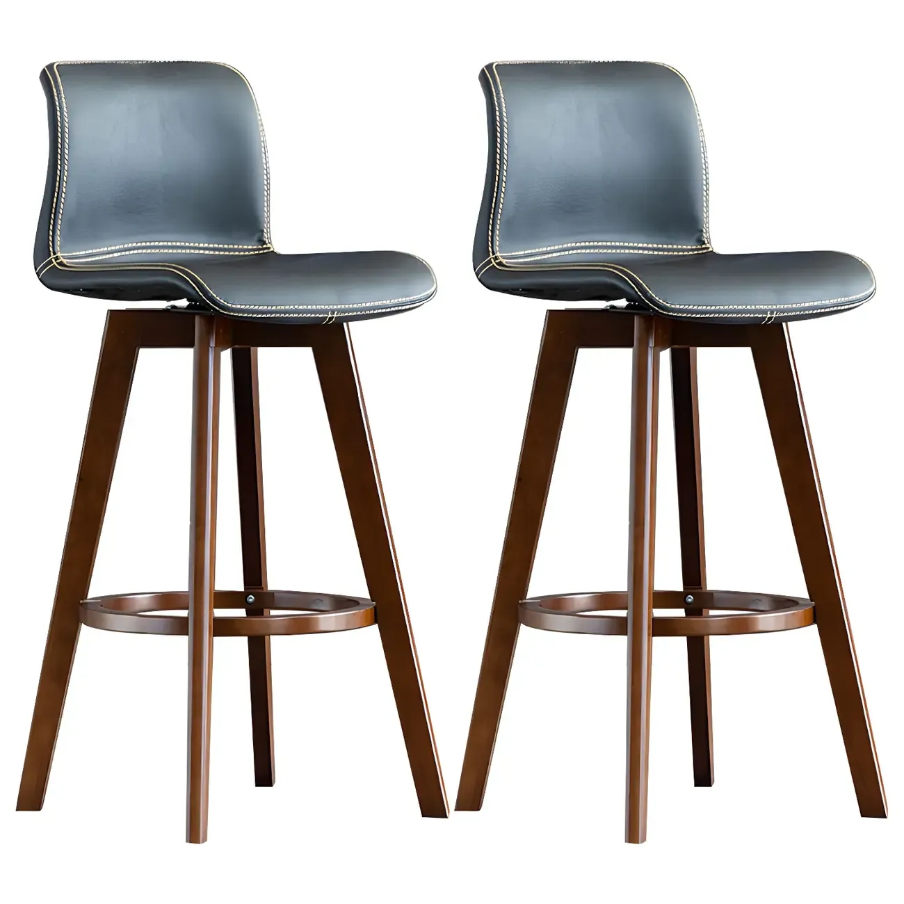 Modern Wooden Bar Stools with Cushioned Backrest for Kitchen Image - 38