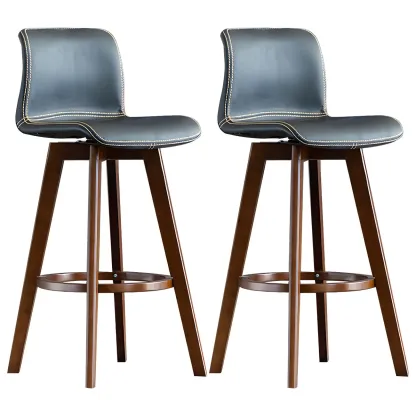Modern Wooden Bar Stools with Cushioned Backrest for Kitchen Image - 38