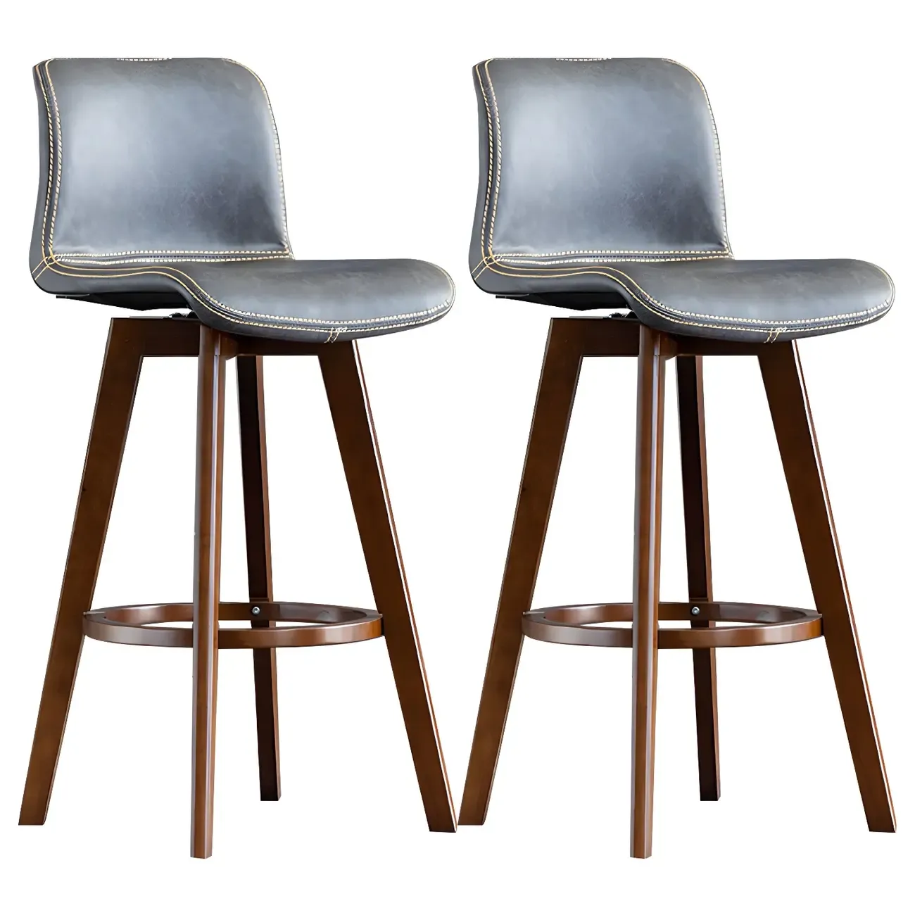 Modern Wooden Bar Stools with Cushioned Backrest for Kitchen Image - 39