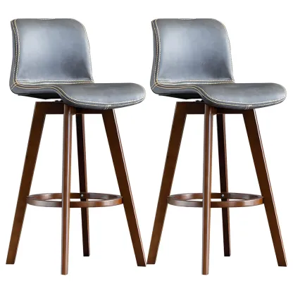 Modern Wooden Bar Stools with Cushioned Backrest for Kitchen Image - 39