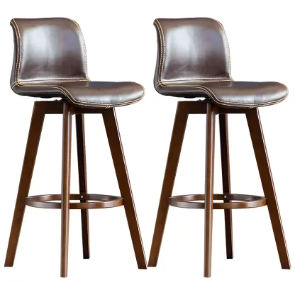 Mid-Century Distressed Leather Swivel Bar Stool with Back Image - 39