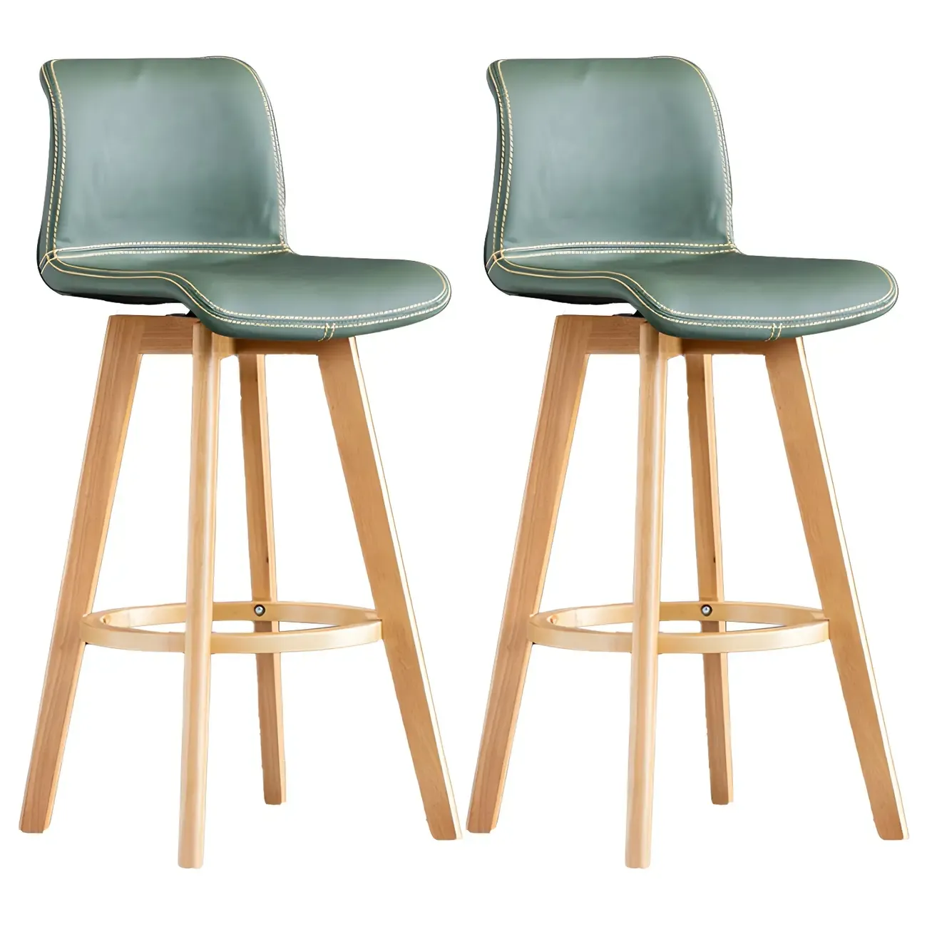 Modern Wooden Bar Stools with Cushioned Backrest for Kitchen Image - 43
