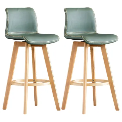 Modern Wooden Bar Stools with Cushioned Backrest for Kitchen Image - 43