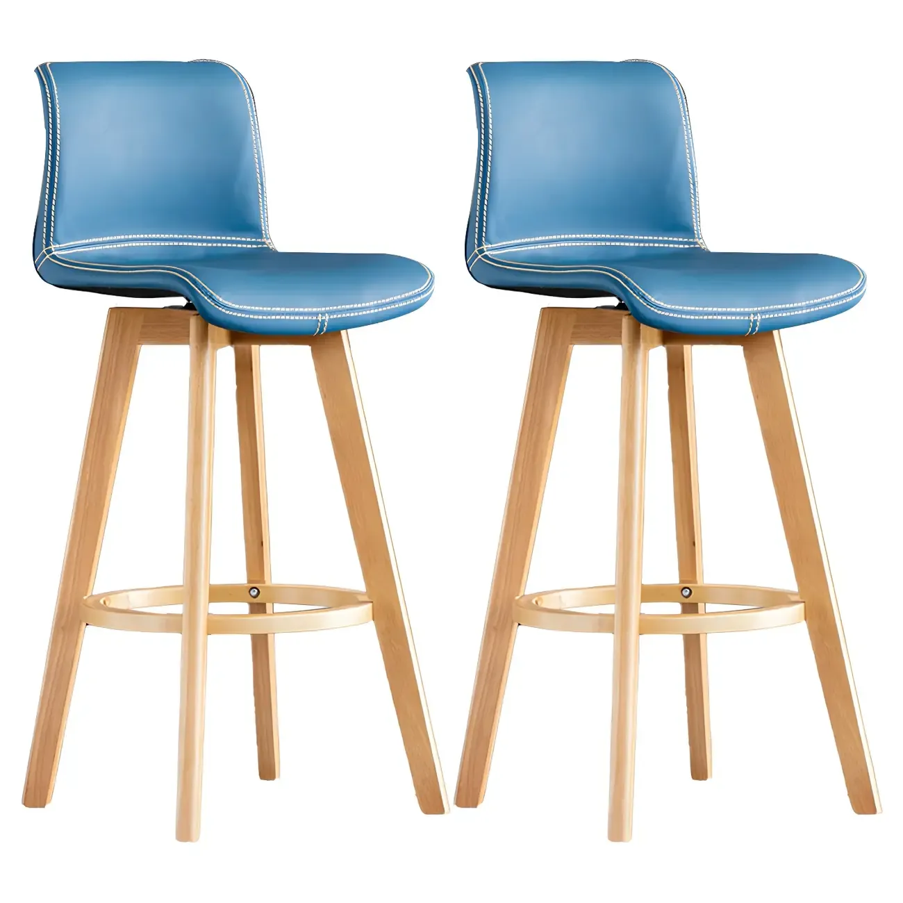 Modern Wooden Bar Stools with Cushioned Backrest for Kitchen Image - 44