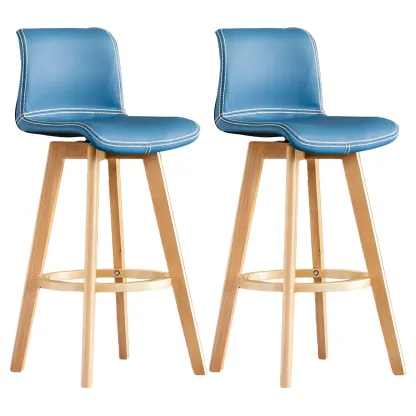 Modern Wooden Bar Stools with Cushioned Backrest for Kitchen Image - 44