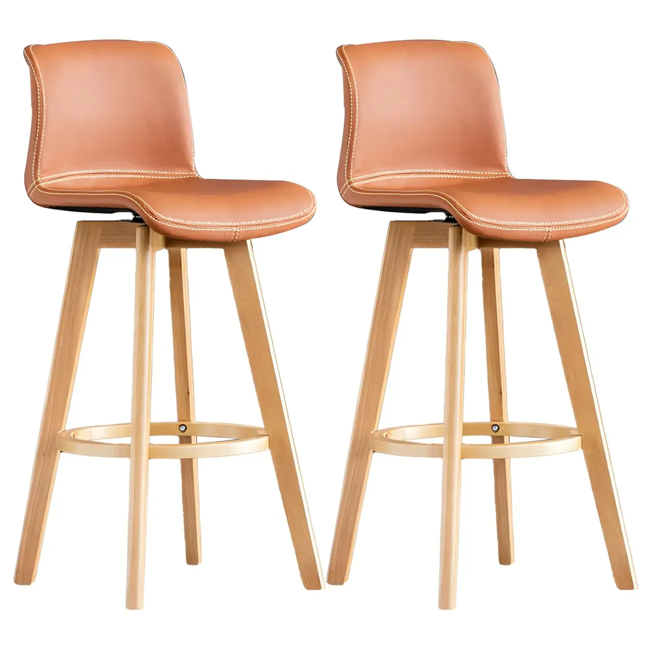 Mid-Century Distressed Leather Swivel Bar Stool with Back Image - 44