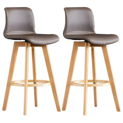 Modern Wooden Bar Stools with Cushioned Backrest for Kitchen Image - 46