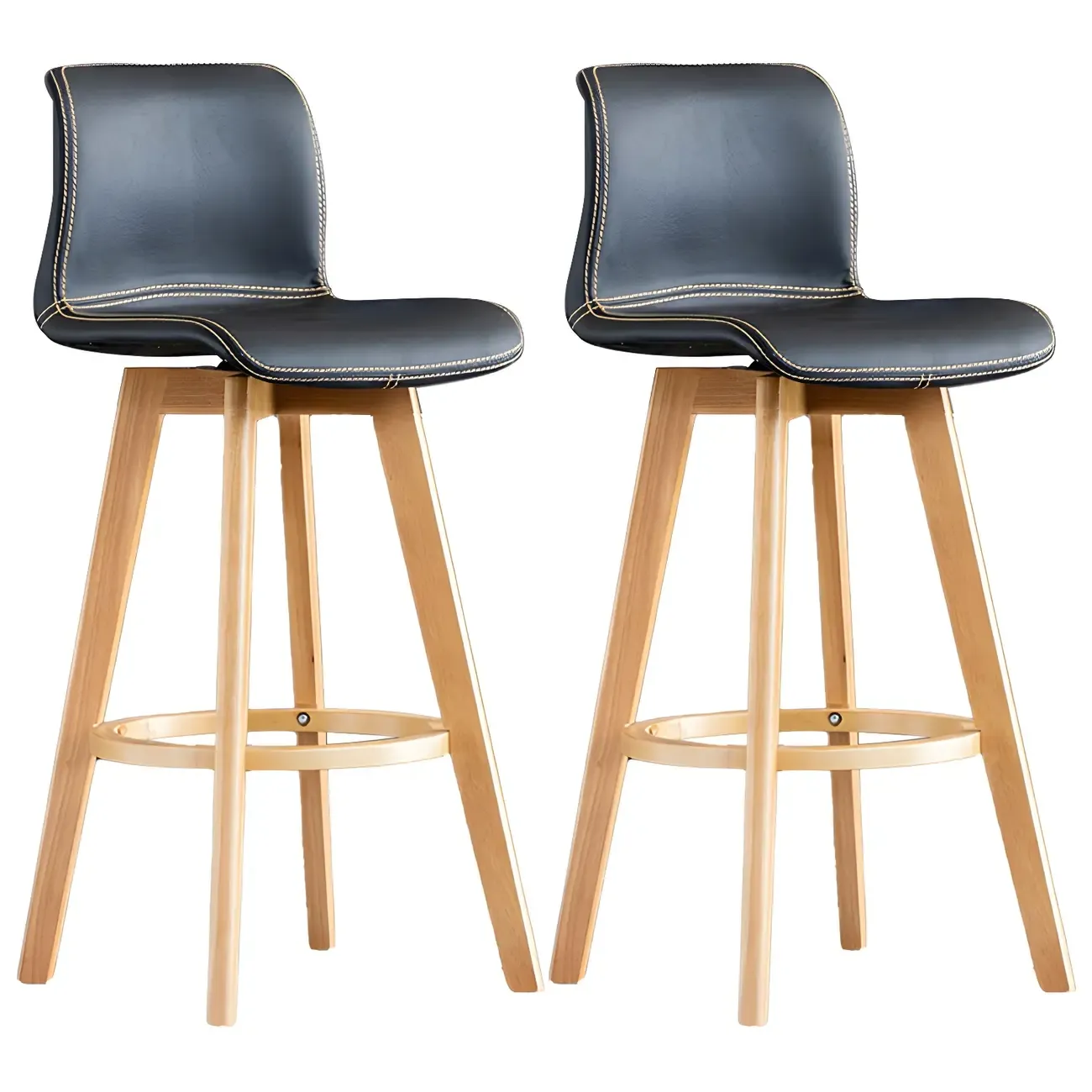 Modern Wooden Bar Stools with Cushioned Backrest for Kitchen Image - 48
