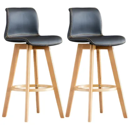 Modern Wooden Bar Stools with Cushioned Backrest for Kitchen Image - 48