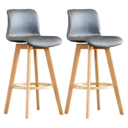 Modern Wooden Bar Stools with Cushioned Backrest for Kitchen Image - 49