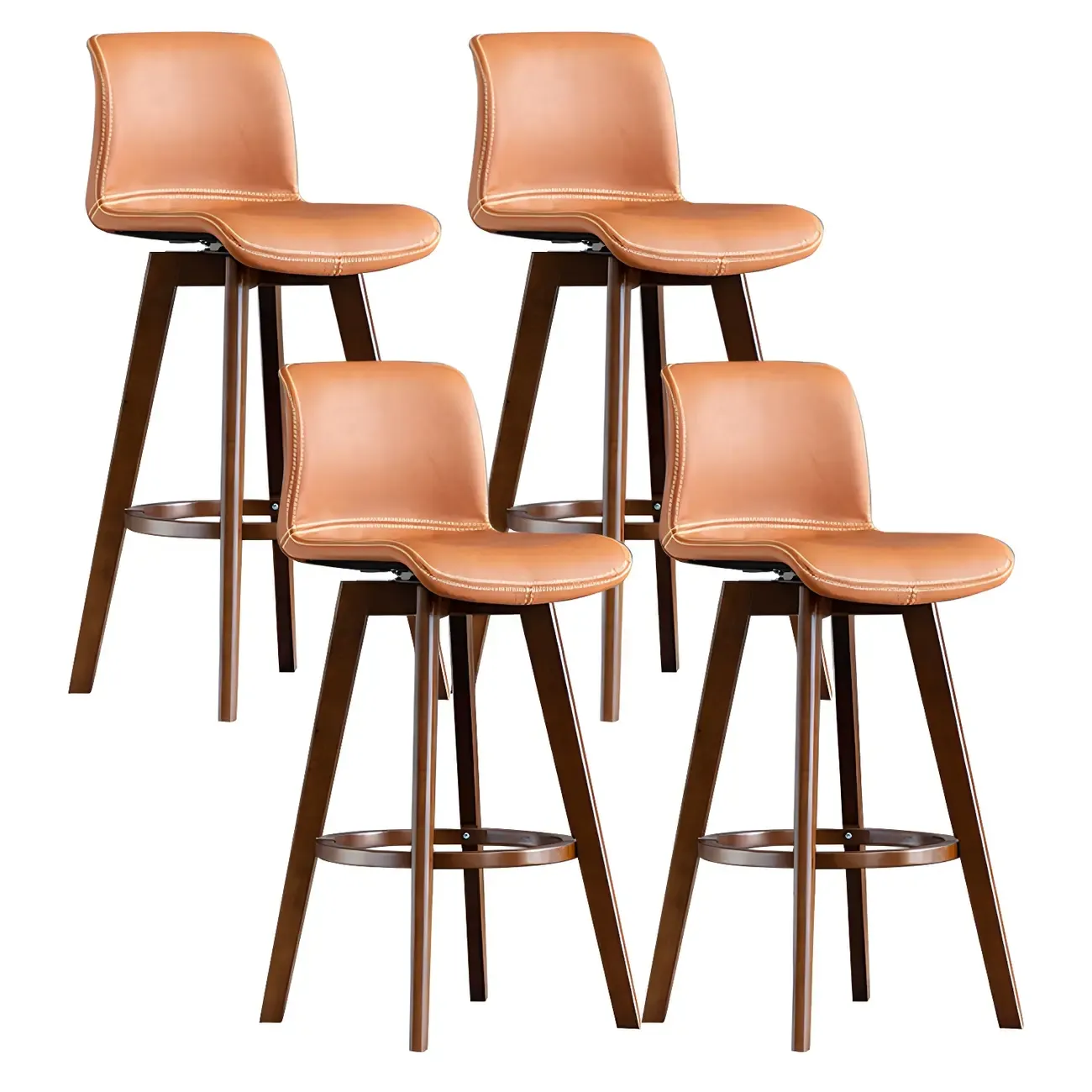 Mid-Century Distressed Leather Swivel Bar Stool with Back Image - 53