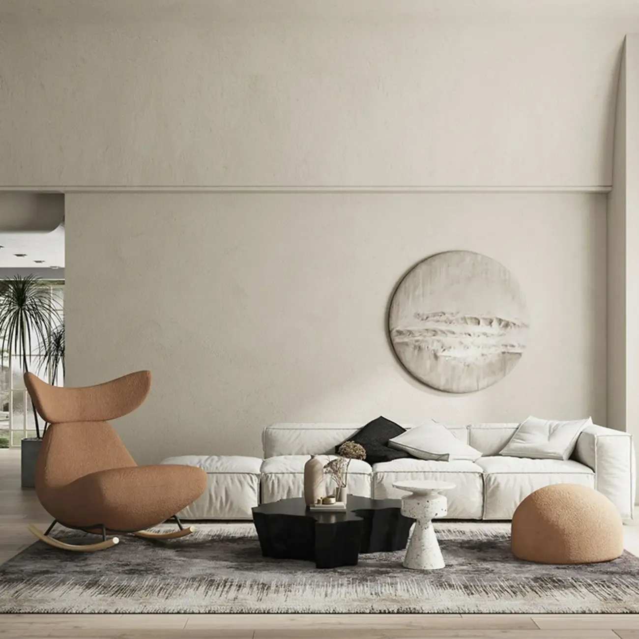 Upholstered Rocking Chair in Whale Shaped with Ottoman Image - 2