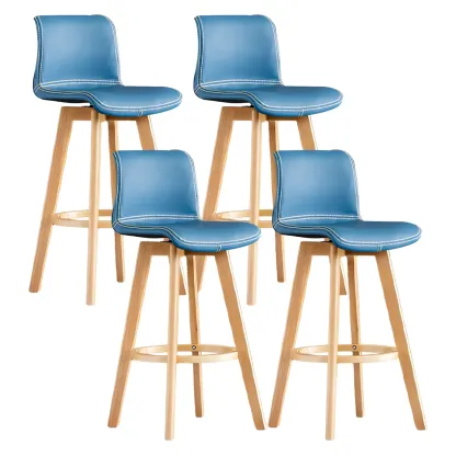 Modern Wooden Bar Stools with Cushioned Backrest for Kitchen Image - 64