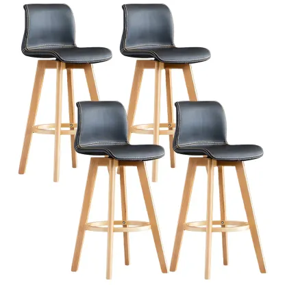 Modern Wooden Bar Stools with Cushioned Backrest for Kitchen Image - 68