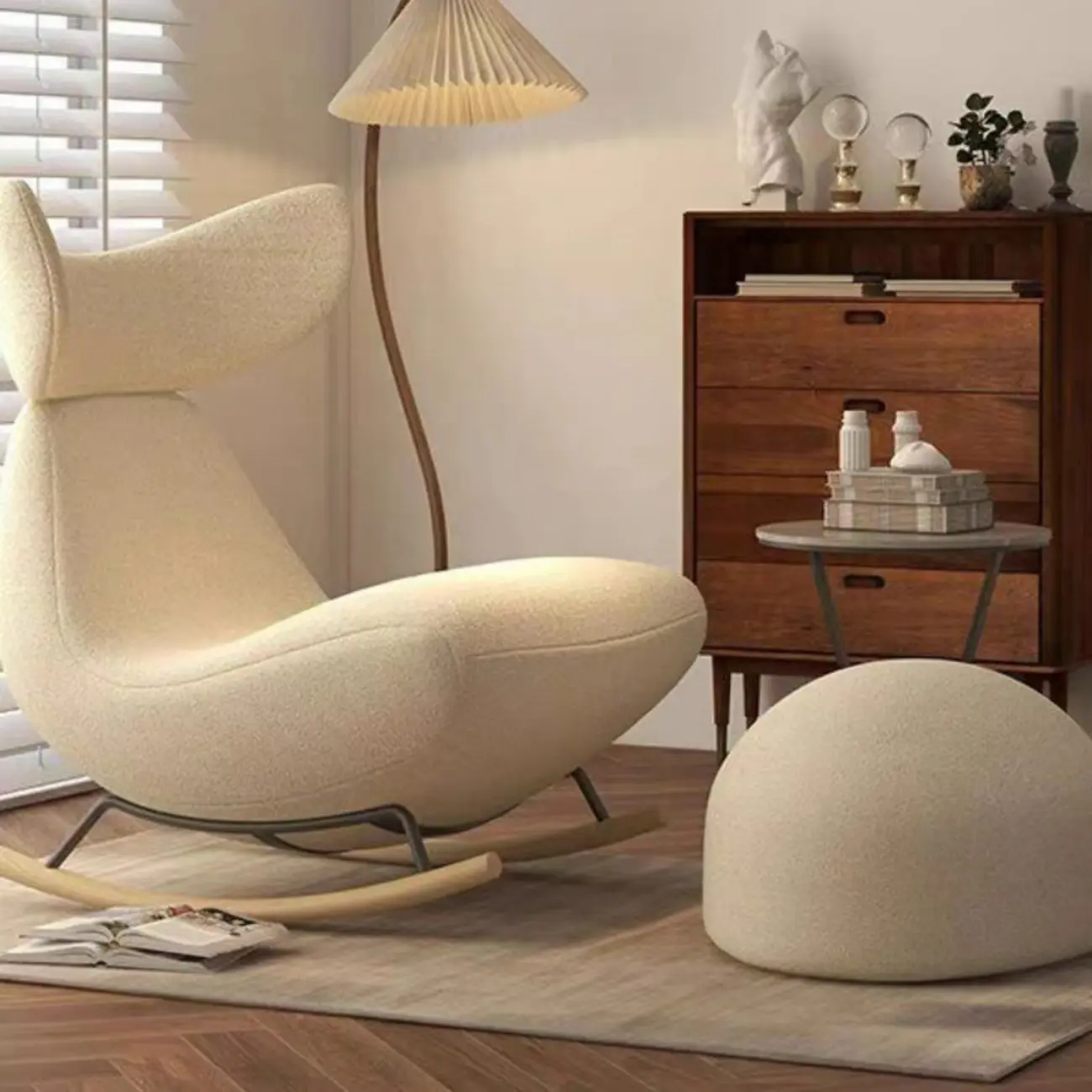 Upholstered Rocking Chair in Whale Shaped with Ottoman Image - 3 | homeyfad